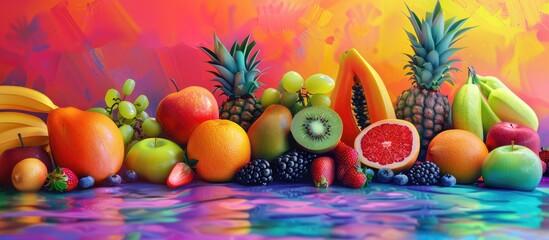 Wall Mural - A myriad of fruits against a vibrant backdrop
