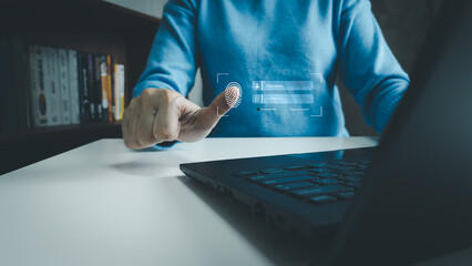 Touching screen to fingerprint scanner, password and username for access data of laptop, security to login with otp and pin code, verify to authentication