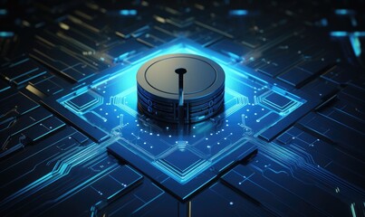 Poster - Cyber Security Key on a Digital Motherboard
