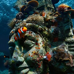 Wall Mural - A statue of a woman with a fish on her head