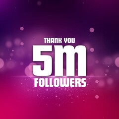 Poster - Thank you 5 Million Followers banner design with beautiful gradient background and purple bokeh