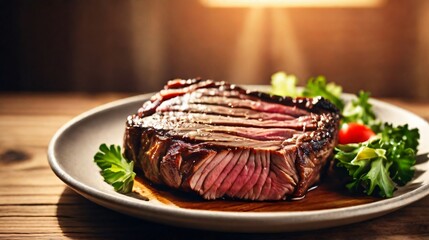 Wall Mural - closeup delicious smoky beef steak on plate