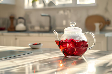 Wall Mural - Hibiscus tea in a glass teapot