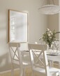 © Thossaphon - Frame interior, mockup frame, poster wood one frame in empty picture interior dining table cozy home room in illustration 3d rendering