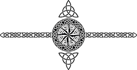 Wall Mural - Celtic Pattern Circle Header with Compass Rose and Triquetra