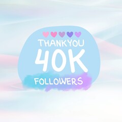 Poster - 40K Followers thank you post design with soft pastel colors and  colorful hearts on sky blue background with pink shades