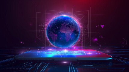 Fototapete - global mobile network internet based worldwide network connectivity digital technology, worldwide business networking 