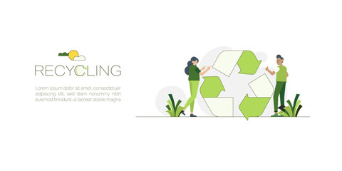 Aufkleber - Recycling Concept. Charactor with recycle symbol. Zero waste and circular economy. Business and social responsibility for impact on environment. Flat vector illustration