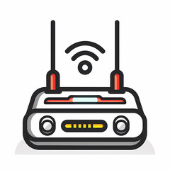 Wall Mural - Illustrated icon of a Wi-Fi router with signal strength indicator and dual antennas, representing wireless internet connection.