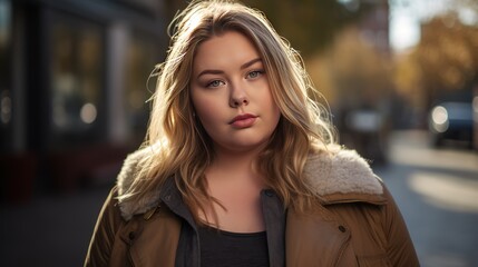 Wall Mural - Plus size gen z woman poses for a portrait 