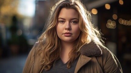 Wall Mural - Plus size gen z woman poses for a portrait 