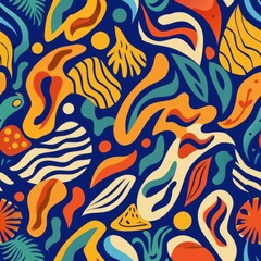 Seamless pattern of hand drawn scribble abstract art with freeform lines and shapes, Generative AI