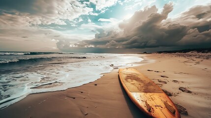 Wall Mural - The board in beach and full cloudy weather