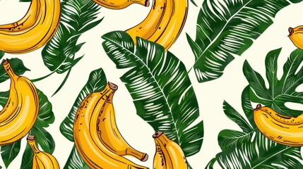 tropical exotic seamless pattern with vintage banana leaves palm