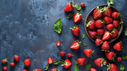 Wall Mural - strawberries cut in half and whole berries ripe berries generative ai