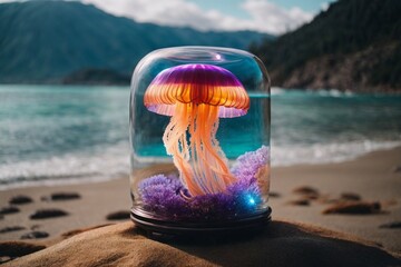 Neon glowing jellyfish underwater 