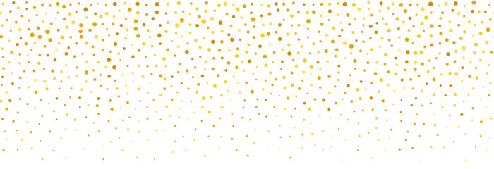 Wall Mural - Golden falling confetti background. Repeating gold glitter pattern. Yellow, orange and golden dots wallpaper. Celebration Christmas, New Year or birthday party decoration. Vector backdrop