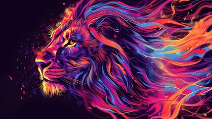  creative colorful lion king head on pop art style with soft mane and color background