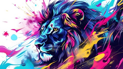  creative colorful lion king head on pop art style with soft mane and color background