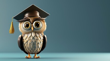 Wall Mural - A wise owl wearing a graduation cap Symbol of educational success
