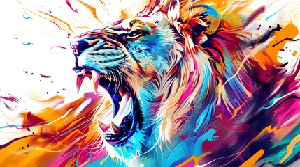  creative colorful lion king head on pop art style with soft mane and color background