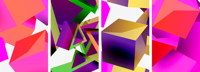 Poster - Flying 3d shapes, cubes and other geometric elements background design for wallpaper, business card, cover, poster, banner, brochure, header, website