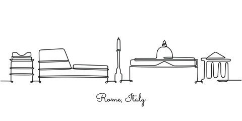 Wall Mural - Rome Italy skyline continuous line drawing. Building and architecture concept in minimalist design