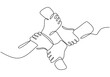 © berkahlineart - People unite their hands together continuous line drawing isolated background for Teamwork concept.
