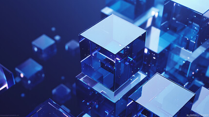 Poster - Abstract Blue Glass Cubes with Soft Lighting, for Technology and Futuristic Design
