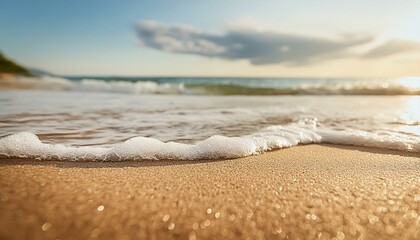 Wall Mural - Waves coming into the beach. Close up of beach wet with waves