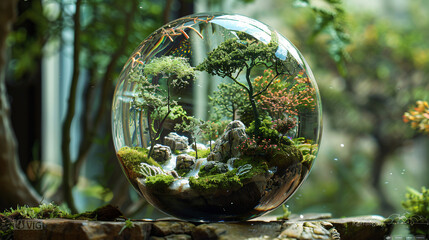 Poster - Miniature Forest in Glass Sphere for Nature Background