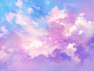 Poster - Pastel Clouds with Stars for Dreamy Background