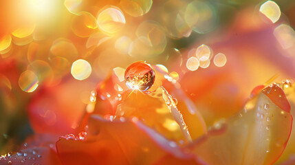 Poster - Dewdrop on Rose Petal with Bokeh for Nature Background