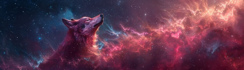 The image is a watercolor painting of a cat in a galaxy