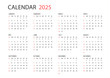© Ekaterina - 2025 Year Simple A4 Horizontal Calendar. Week Starts on Sunday.