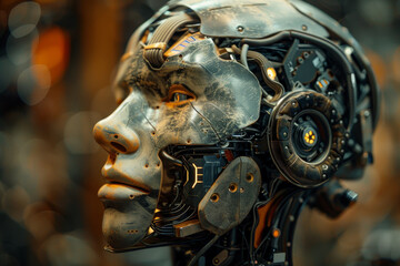 Poster - A robot head with a face and a yellow light on it