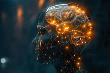 Poster - A woman's head is lit up with bright orange lights