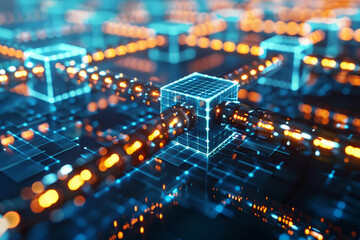 Fototapete - A computer chip with a blue and orange design
