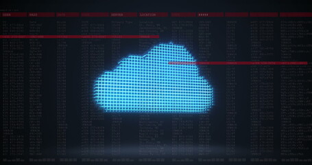 Poster - A glowing blue cloud icon is displayed against dark background filled with lines of code