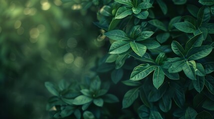 Wall Mural - Close-up of vibrant green foliage with soft blur background in natural outdoor setting