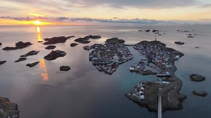 Wall Mural - Aerial view of Lofoten Islands beautiful landscape during winter