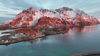 Wall Mural - Aerial view of Lofoten Islands beautiful landscape during winter
