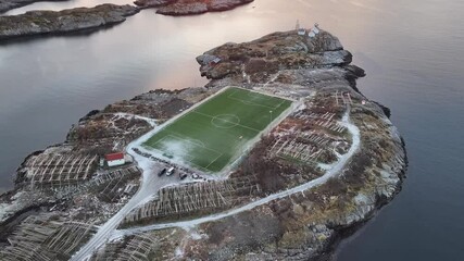 Wall Mural - Aerial view of Lofoten Islands beautiful landscape during winter