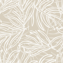 Canvas Print - Neutral Colour Tropical Leaf Seamless Pattern Design