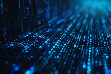 Aufkleber - Digital data stream of blue numbers and code flowing in the dark space, abstract background for technology or digital information concept with binary number on black screen