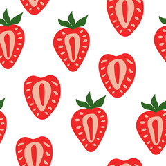 Wall Mural - Seamless strawberry pattern. Summer sweet berry background.