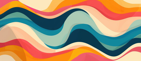 Abstract retro groovy background, flat illustration of colorful wavy pattern