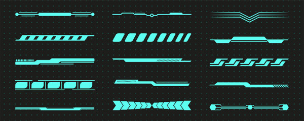Wall Mural - Retro 90s futuristic game hud element set, psychedelic groovy interface decoration aesthetic, geometric trendy y2k ui figure design, space frame shape collection, modern blue neon symbol graphic.