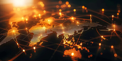 Digital technology connect banner. World map with net. Concept of information.