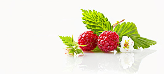 Wall Mural - Ripe raspberries isolated on white background. Summer food concept. panorama